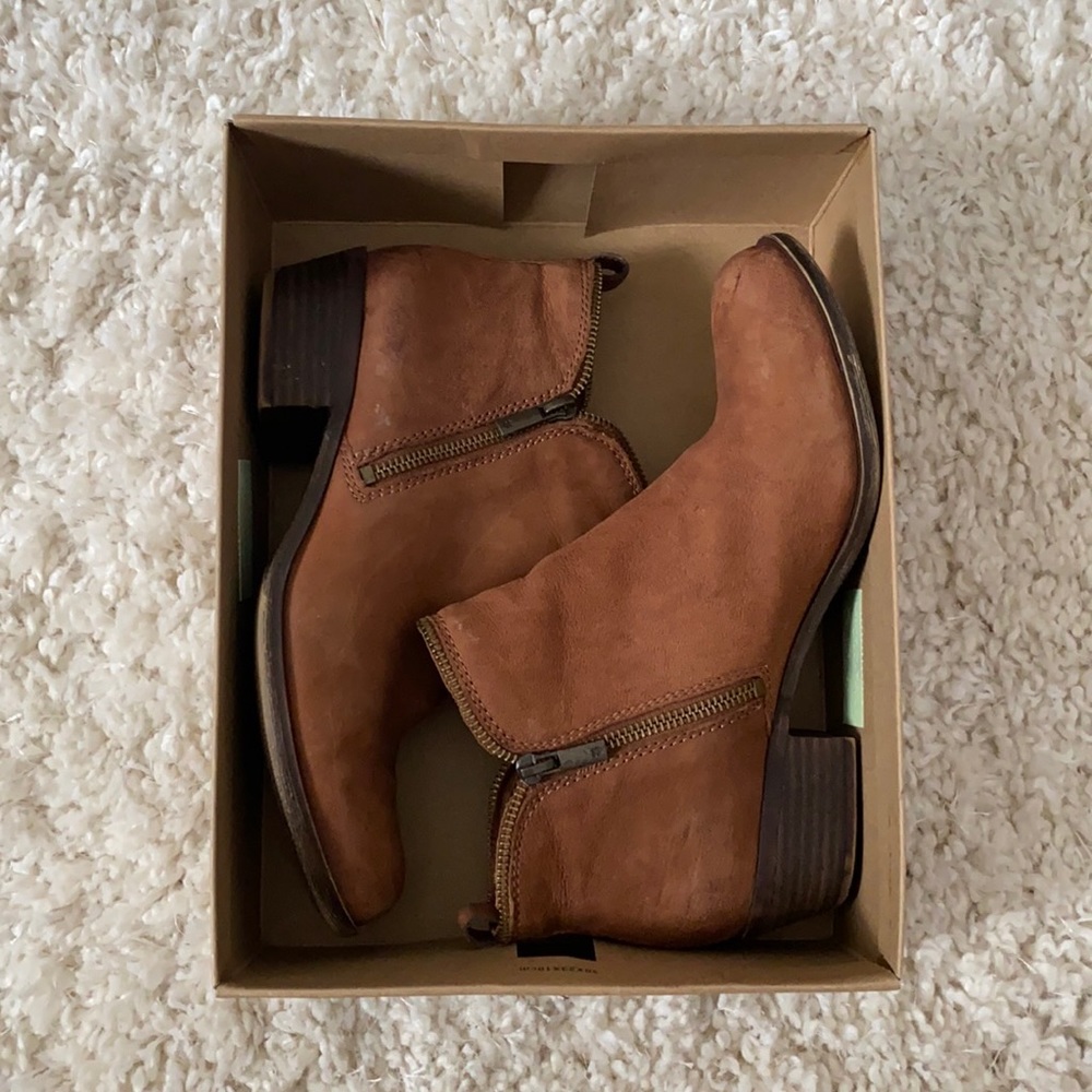 Distressed auburn booties